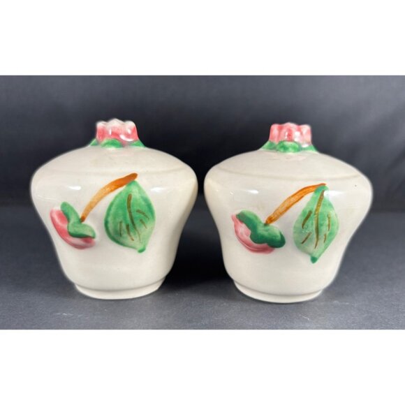 Vintage Ceramic Apple Salt & Pepper Shakers Set White & Pink Country Decor - Picture 1 of 4